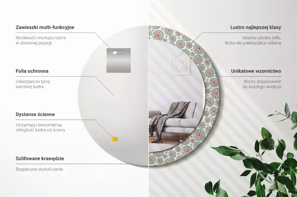 Bedrukte ronde spiegel Boho-patroon