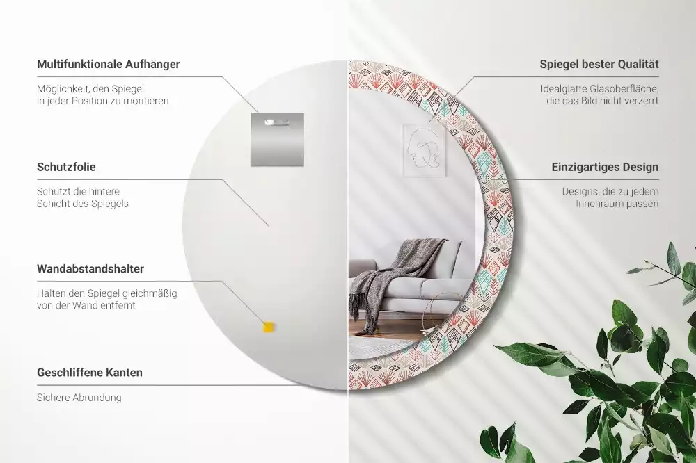 Ronde spiegel met bedrukte lijst Etnisch patroon