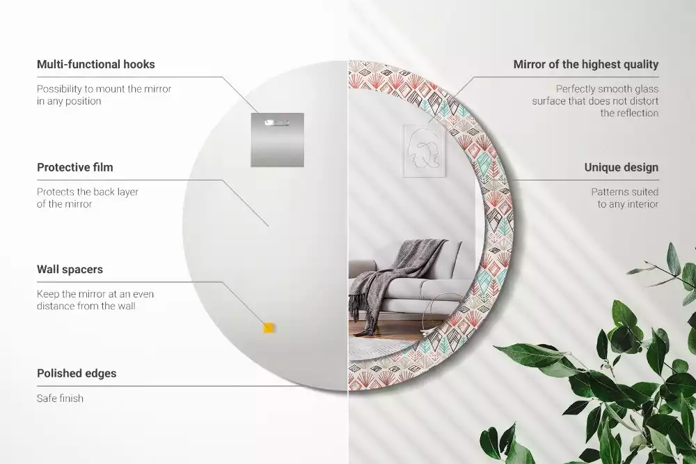 Ronde spiegel met bedrukte lijst Etnisch patroon