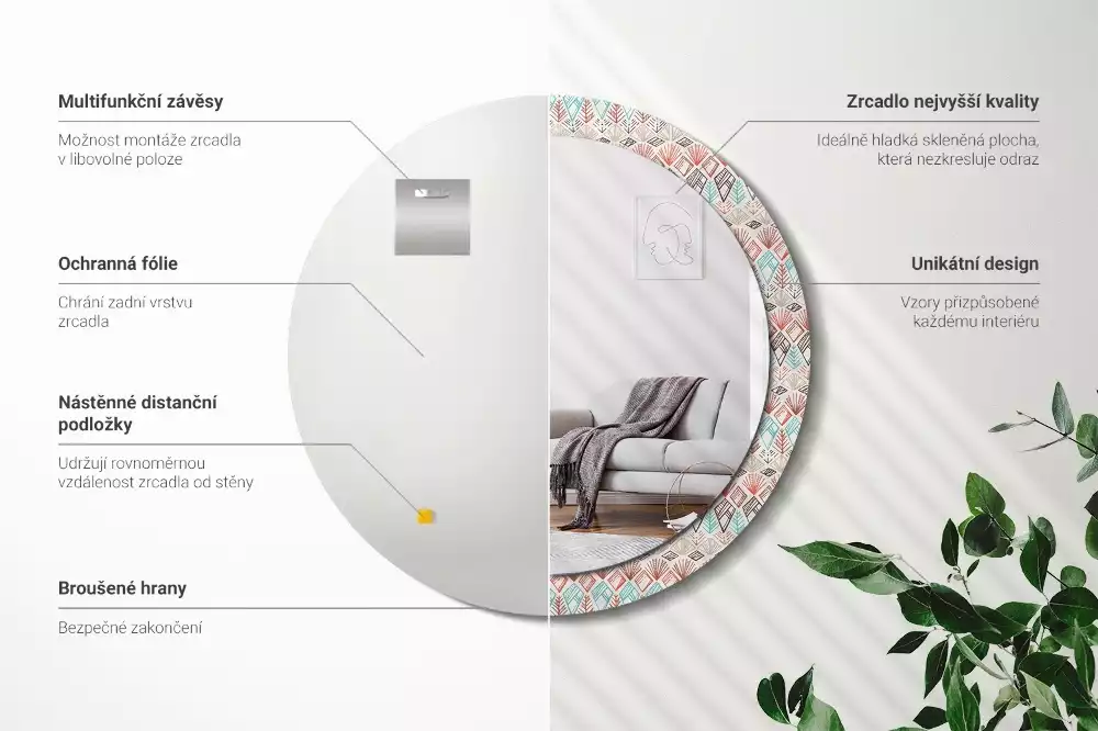 Ronde spiegel met bedrukte lijst Etnisch patroon