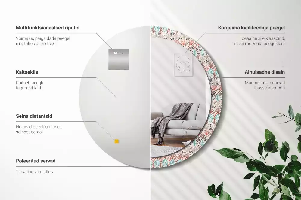 Ronde spiegel met bedrukte lijst Etnisch patroon