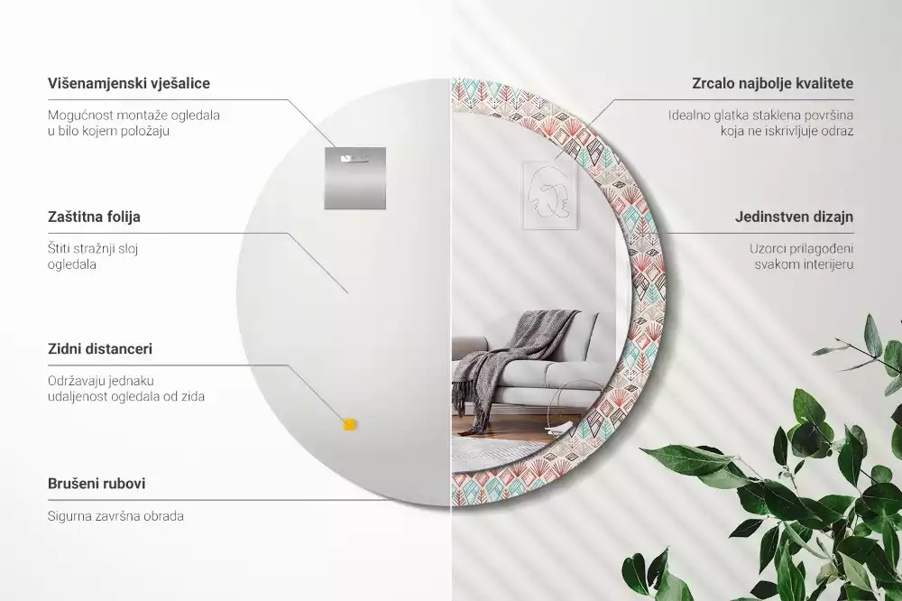 Ronde spiegel met bedrukte lijst Etnisch patroon