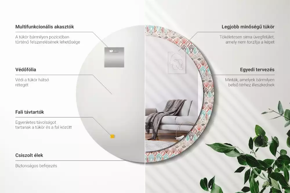 Ronde spiegel met bedrukte lijst Etnisch patroon