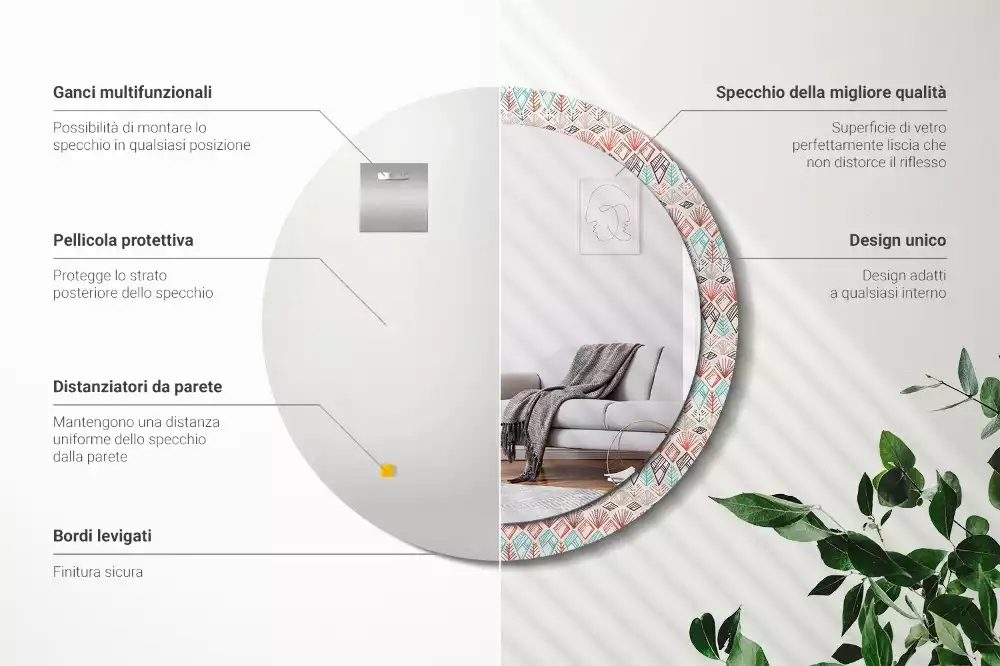 Ronde spiegel met bedrukte lijst Etnisch patroon