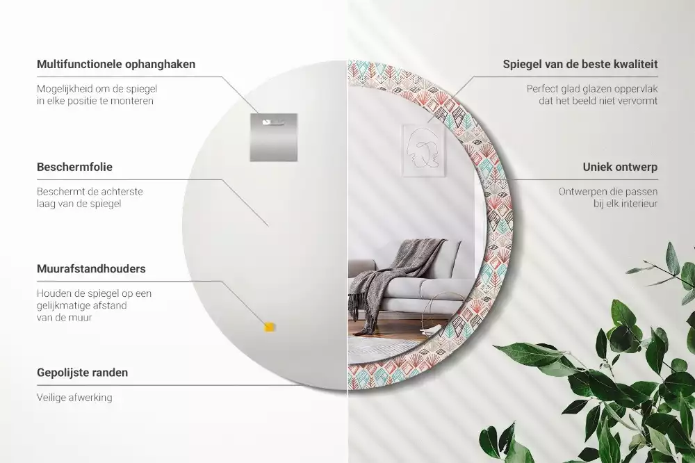 Ronde spiegel met bedrukte lijst Etnisch patroon