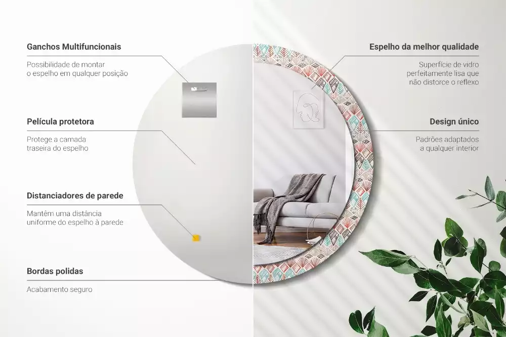 Ronde spiegel met bedrukte lijst Etnisch patroon