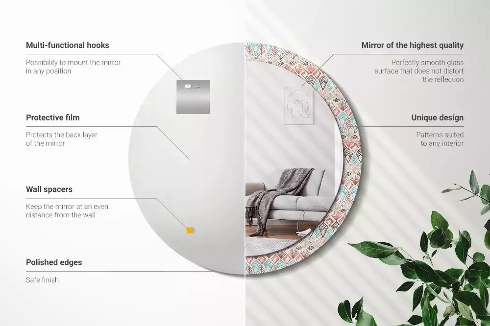 Ronde spiegel met bedrukte lijst Etnisch patroon