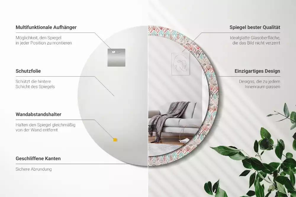 Ronde spiegel met bedrukte lijst Etnisch patroon