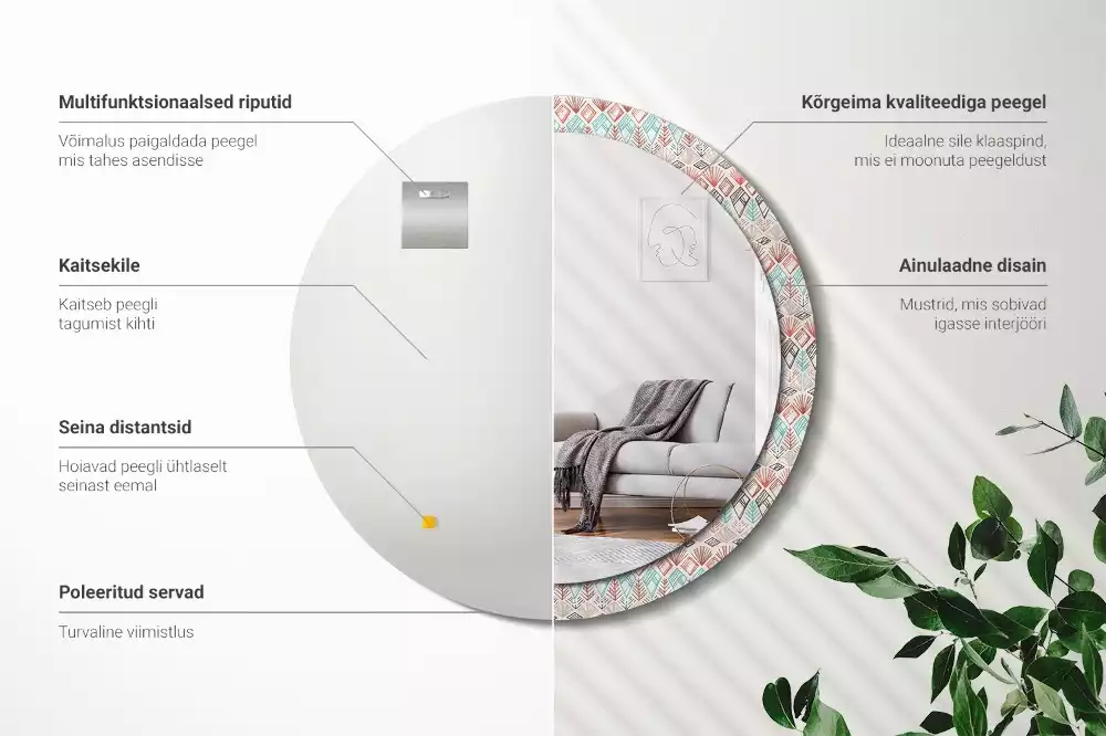 Ronde spiegel met bedrukte lijst Etnisch patroon
