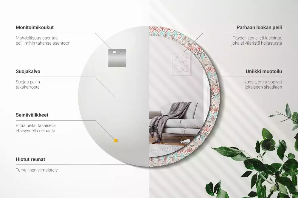 Ronde spiegel met bedrukte lijst Etnisch patroon