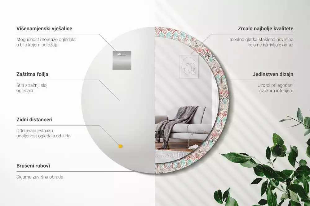 Ronde spiegel met bedrukte lijst Etnisch patroon