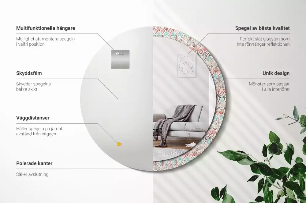 Ronde spiegel met bedrukte lijst Etnisch patroon