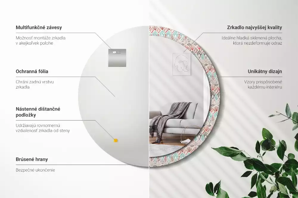 Ronde spiegel met bedrukte lijst Etnisch patroon