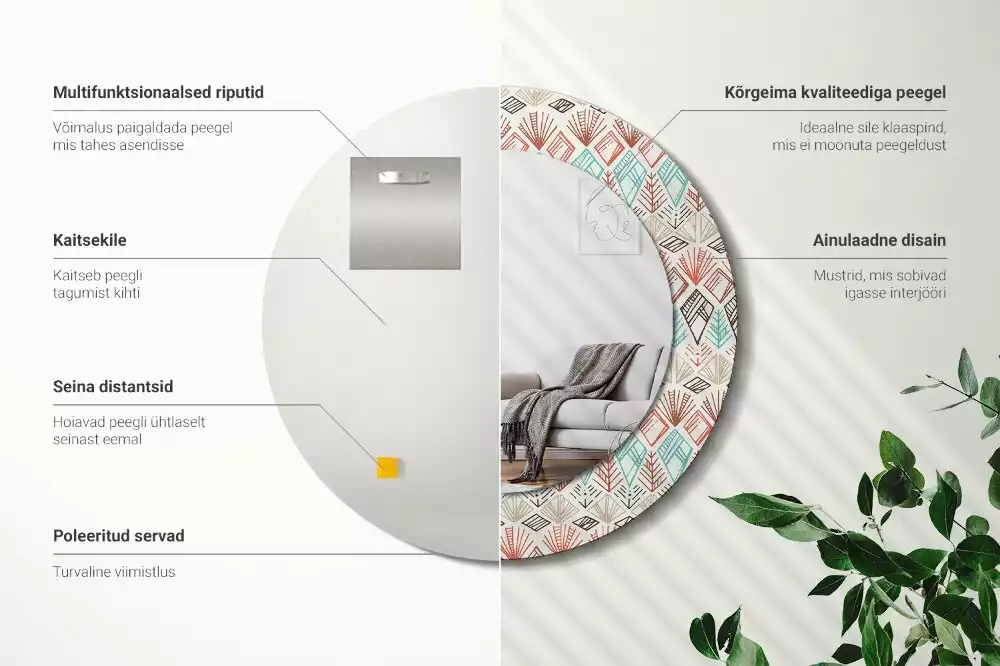 Ronde spiegel met bedrukte lijst Etnisch patroon