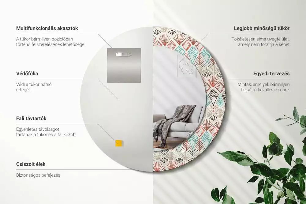 Ronde spiegel met bedrukte lijst Etnisch patroon