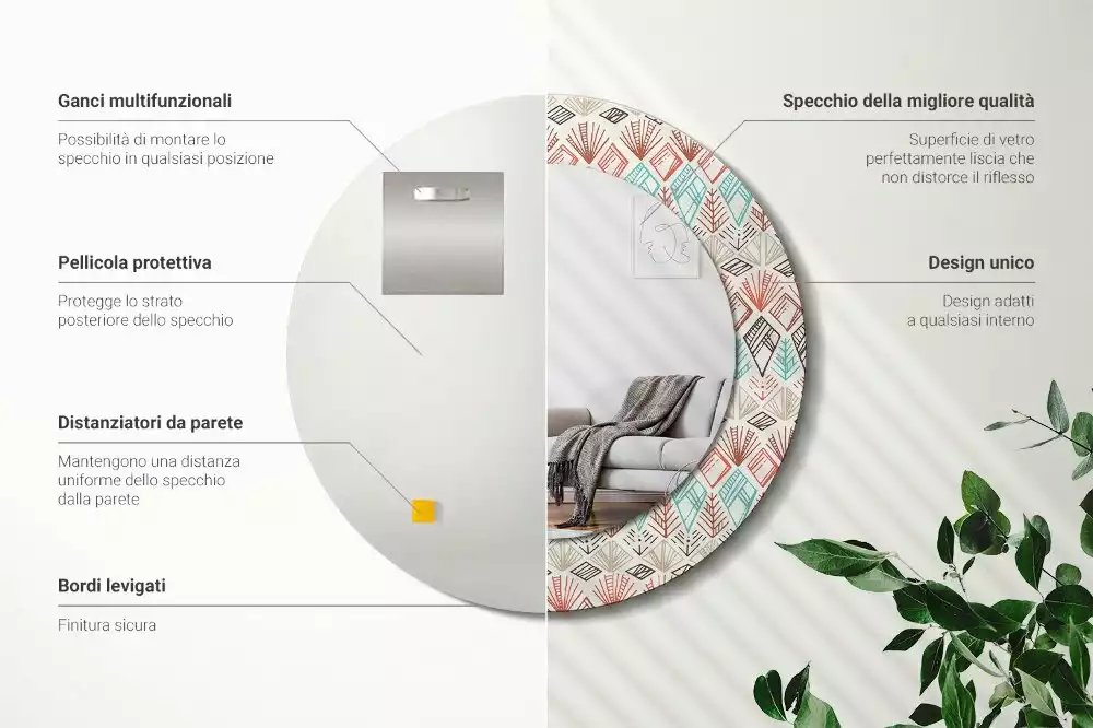 Ronde spiegel met bedrukte lijst Etnisch patroon