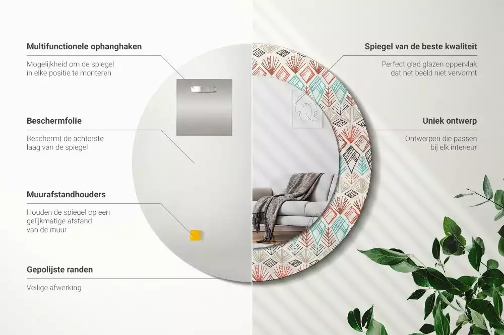 Ronde spiegel met bedrukte lijst Etnisch patroon