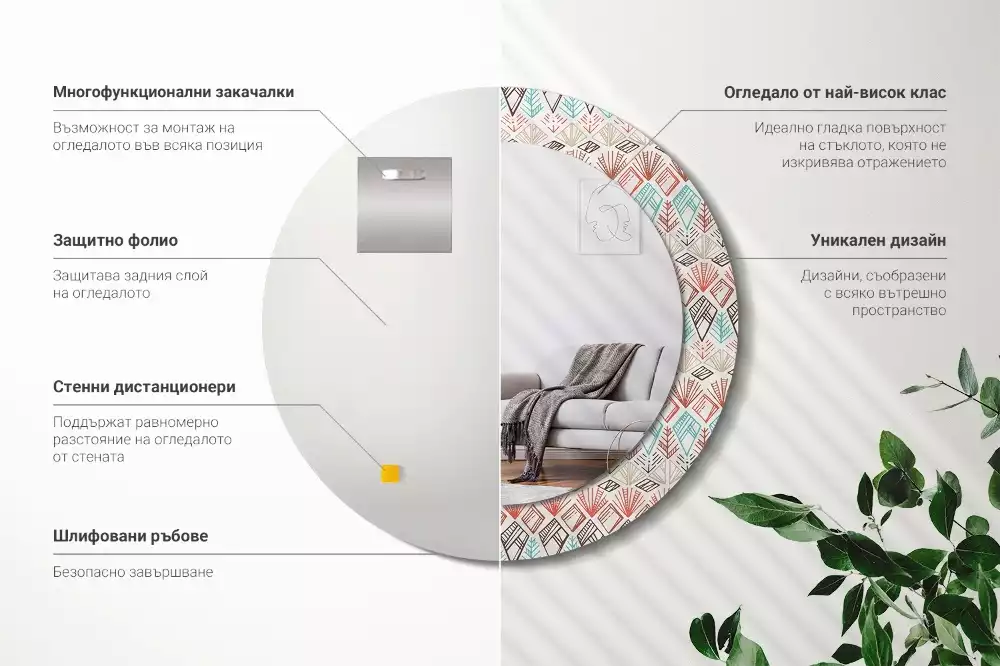 Ronde spiegel met bedrukte lijst Etnisch patroon