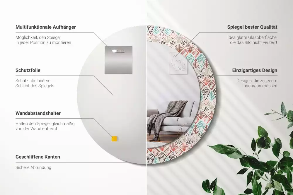 Ronde spiegel met bedrukte lijst Etnisch patroon