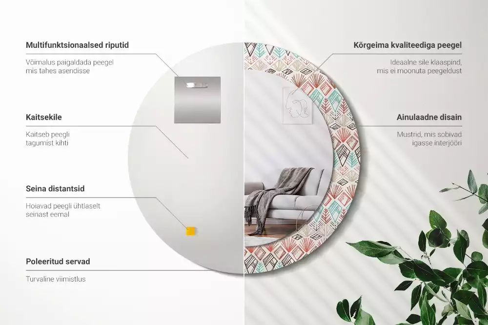 Ronde spiegel met bedrukte lijst Etnisch patroon