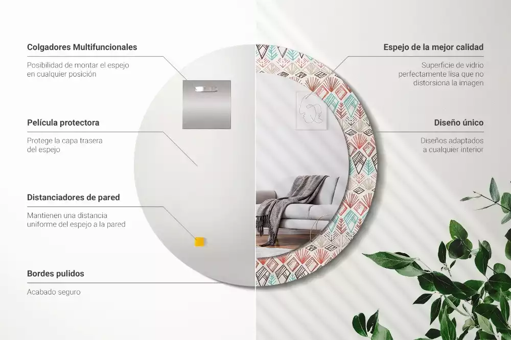 Ronde spiegel met bedrukte lijst Etnisch patroon