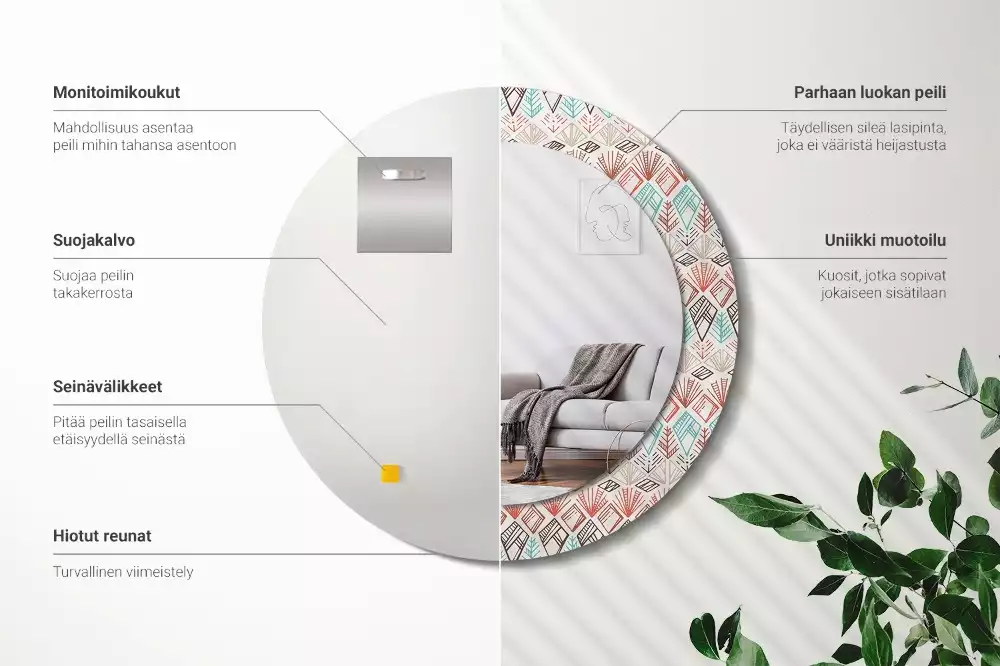 Ronde spiegel met bedrukte lijst Etnisch patroon