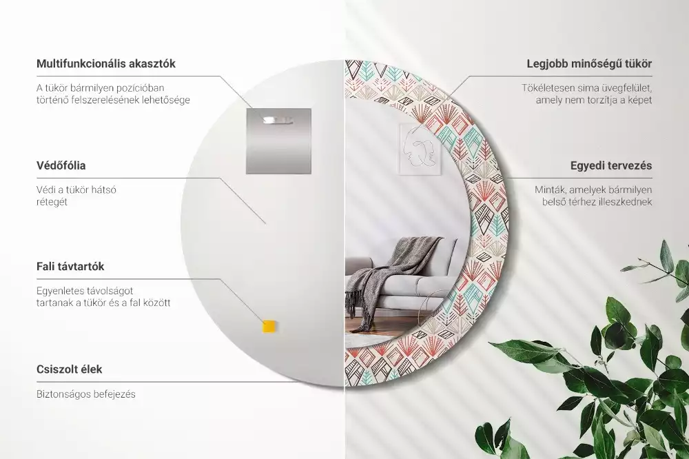 Ronde spiegel met bedrukte lijst Etnisch patroon