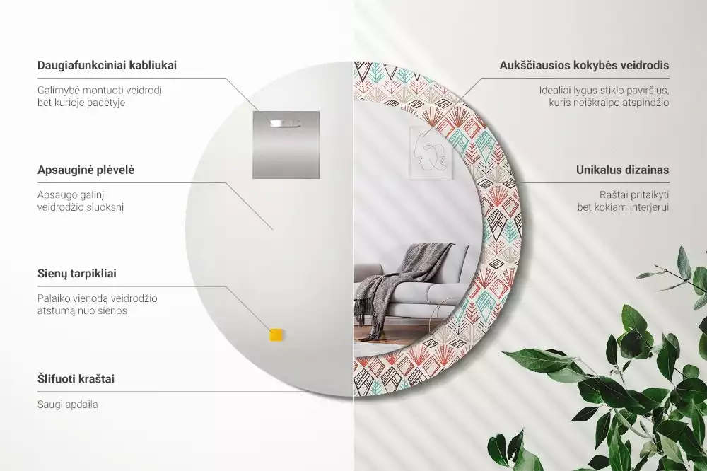 Ronde spiegel met bedrukte lijst Etnisch patroon