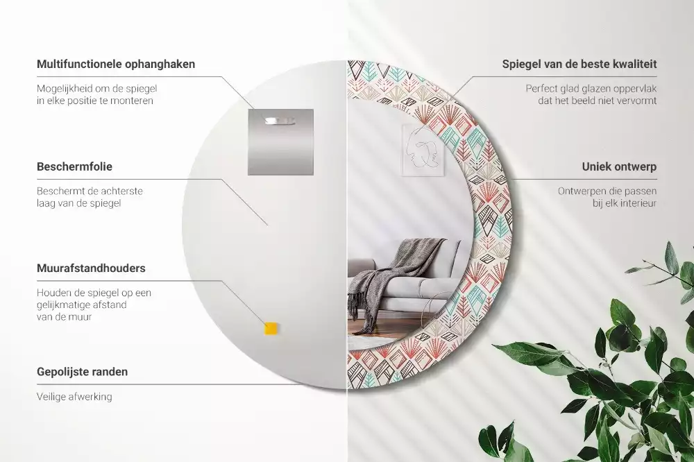 Ronde spiegel met bedrukte lijst Etnisch patroon