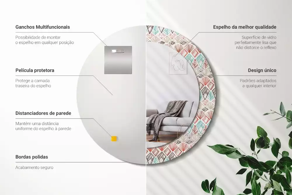 Ronde spiegel met bedrukte lijst Etnisch patroon