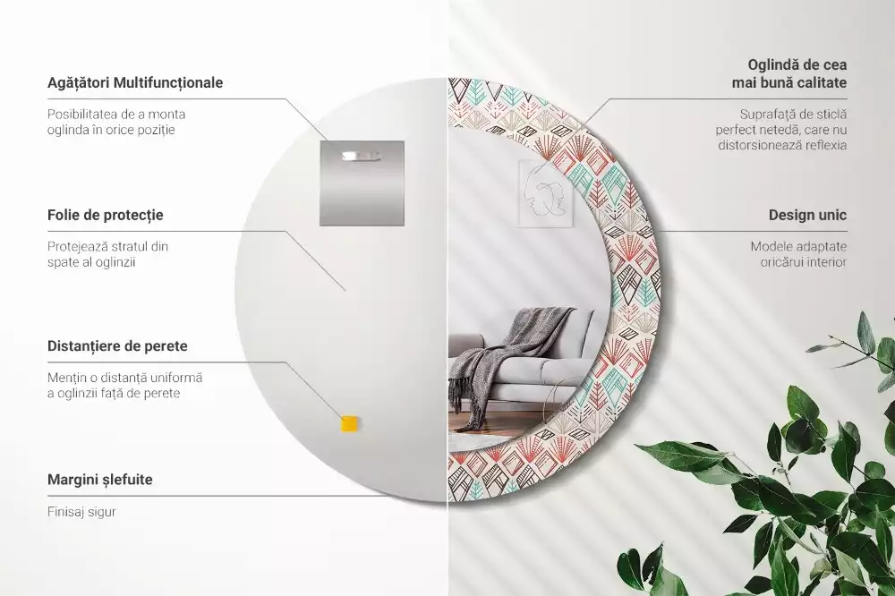 Ronde spiegel met bedrukte lijst Etnisch patroon