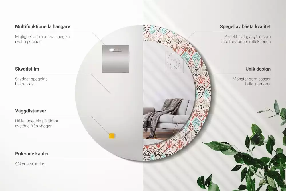 Ronde spiegel met bedrukte lijst Etnisch patroon