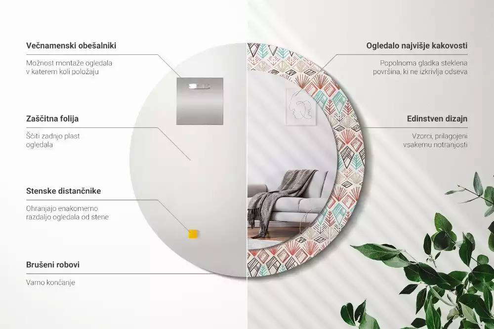 Ronde spiegel met bedrukte lijst Etnisch patroon