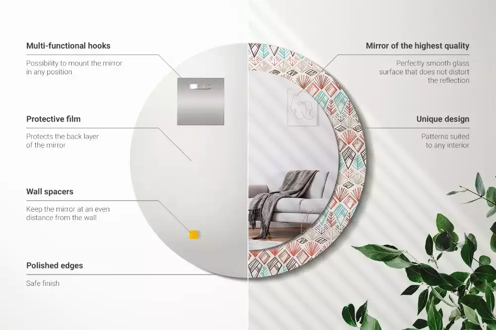 Ronde spiegel met bedrukte lijst Etnisch patroon