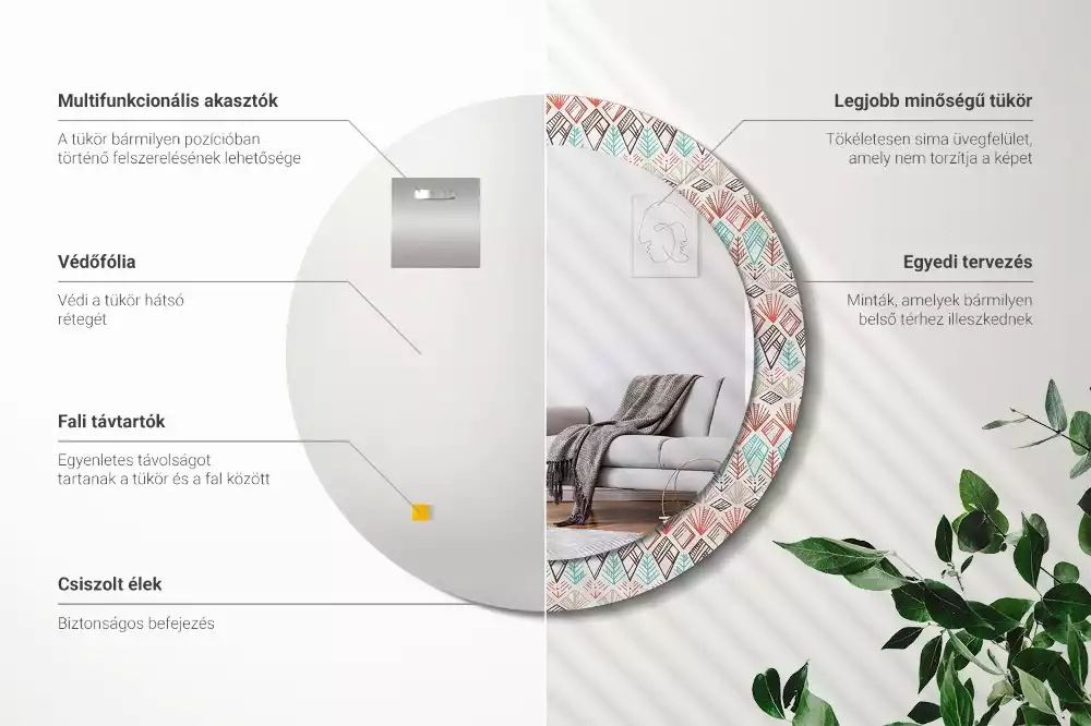 Ronde spiegel met bedrukte lijst Etnisch patroon