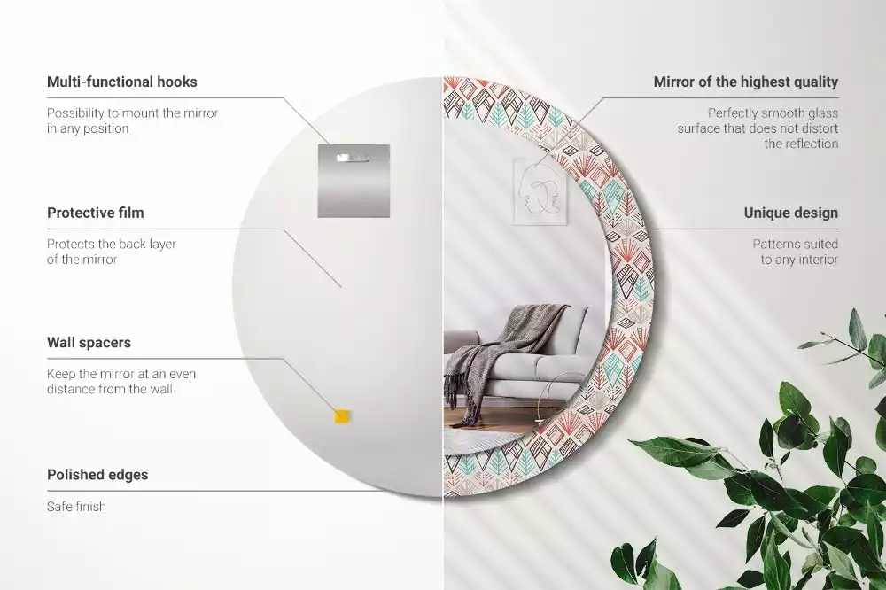 Ronde spiegel met bedrukte lijst Etnisch patroon