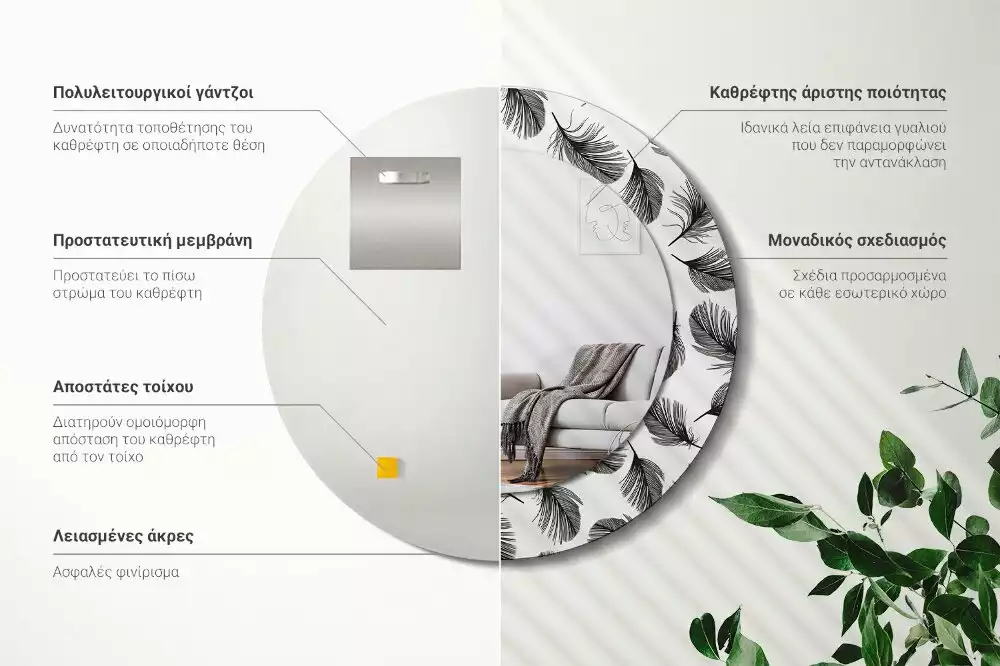 Bedrukte ronde spiegel Veren