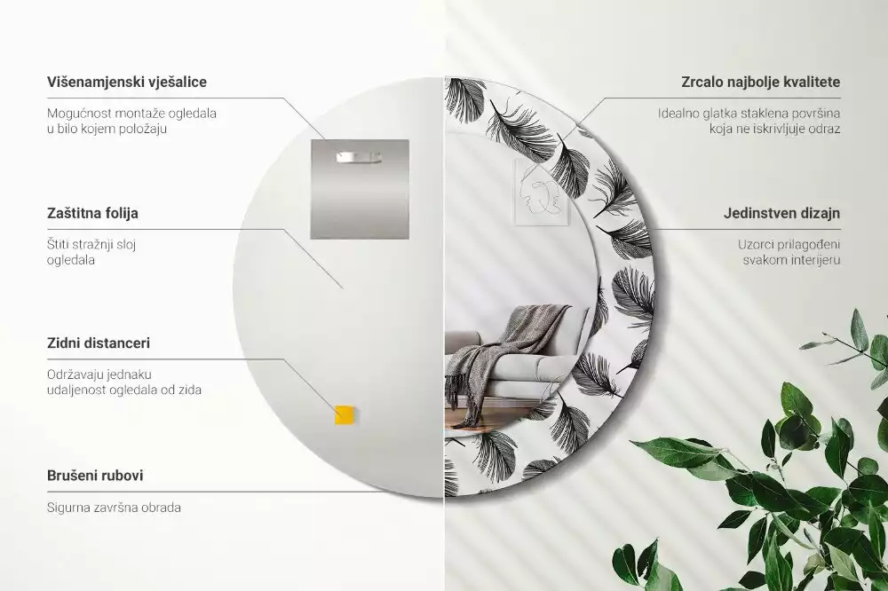 Bedrukte ronde spiegel Veren