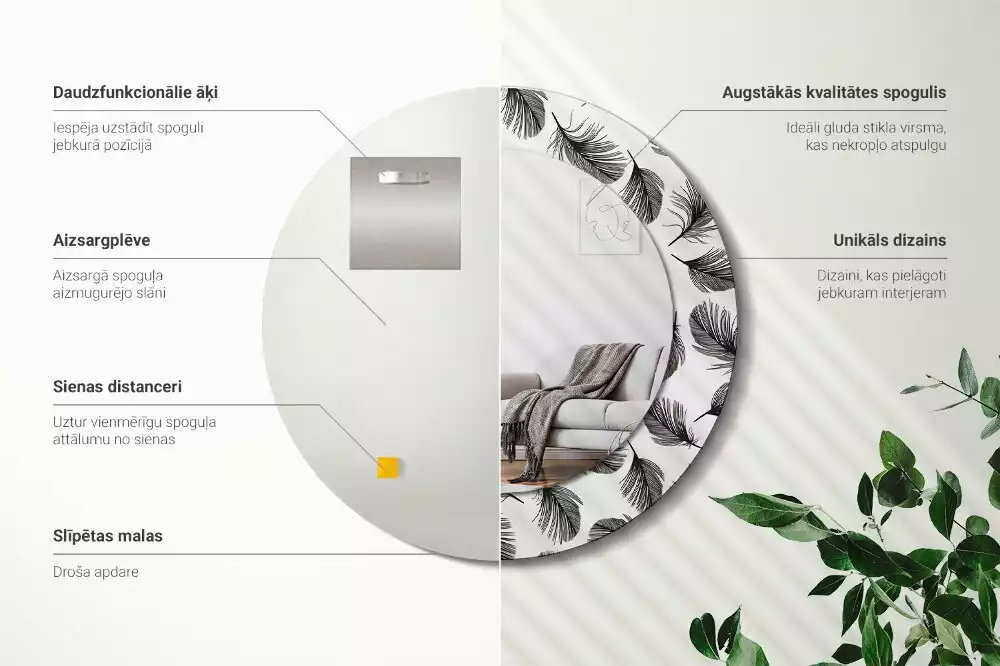 Bedrukte ronde spiegel Veren