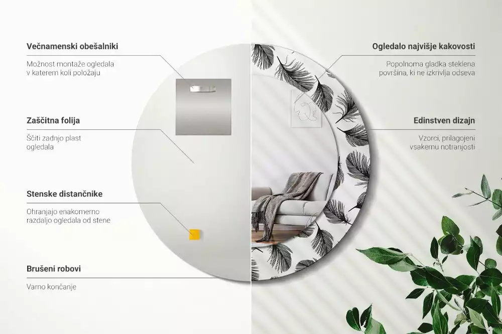 Bedrukte ronde spiegel Veren