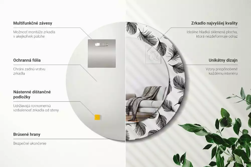 Bedrukte ronde spiegel Veren