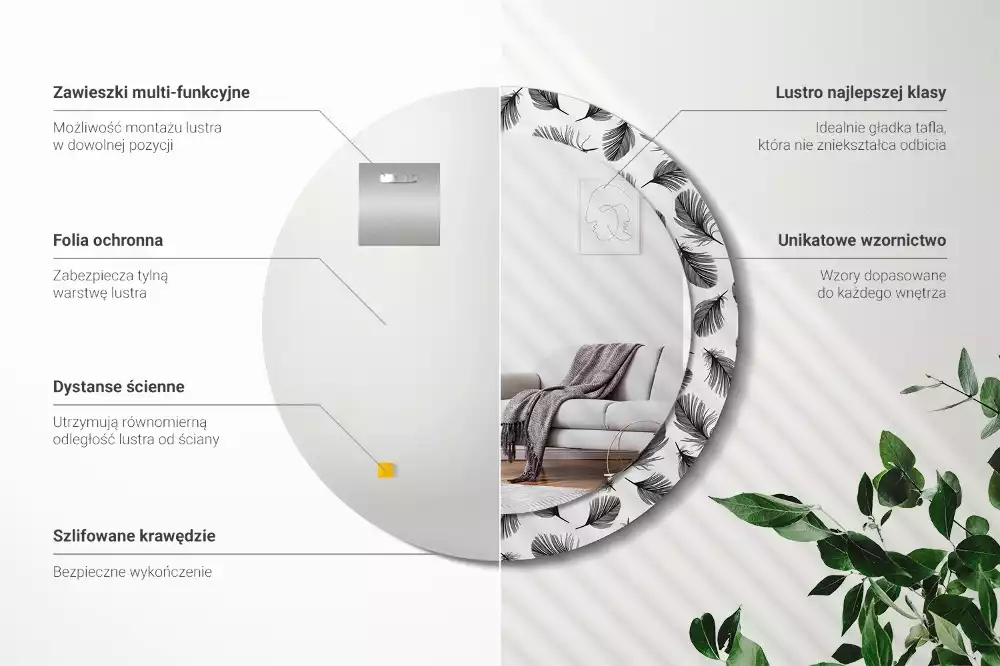 Bedrukte ronde spiegel Veren