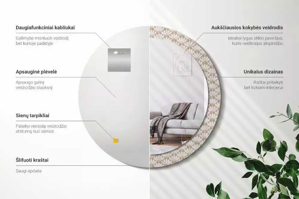 Bedrukte ronde spiegel Oosterse bloem