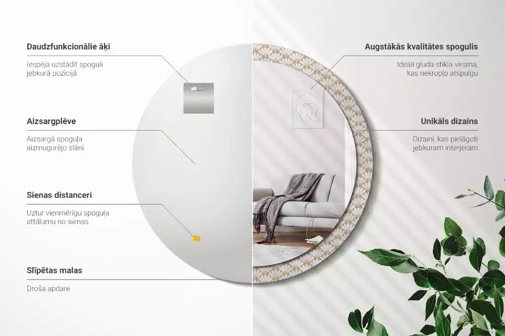 Bedrukte ronde spiegel Oosterse bloem