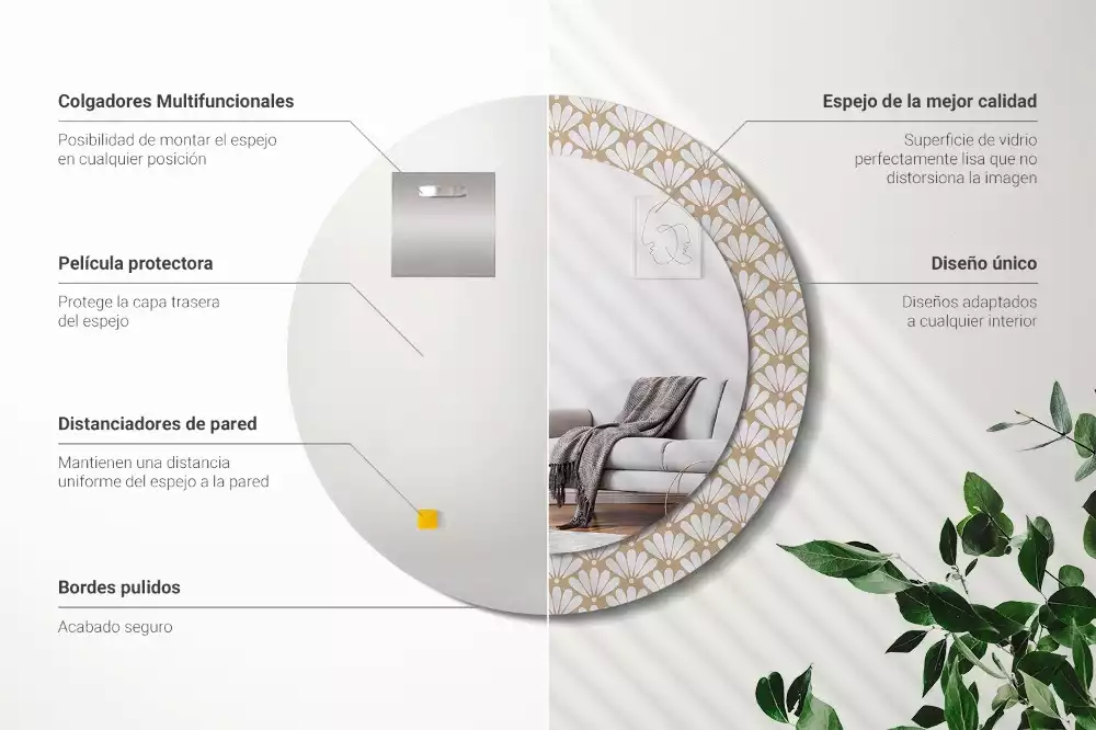 Bedrukte ronde spiegel Oosterse bloem