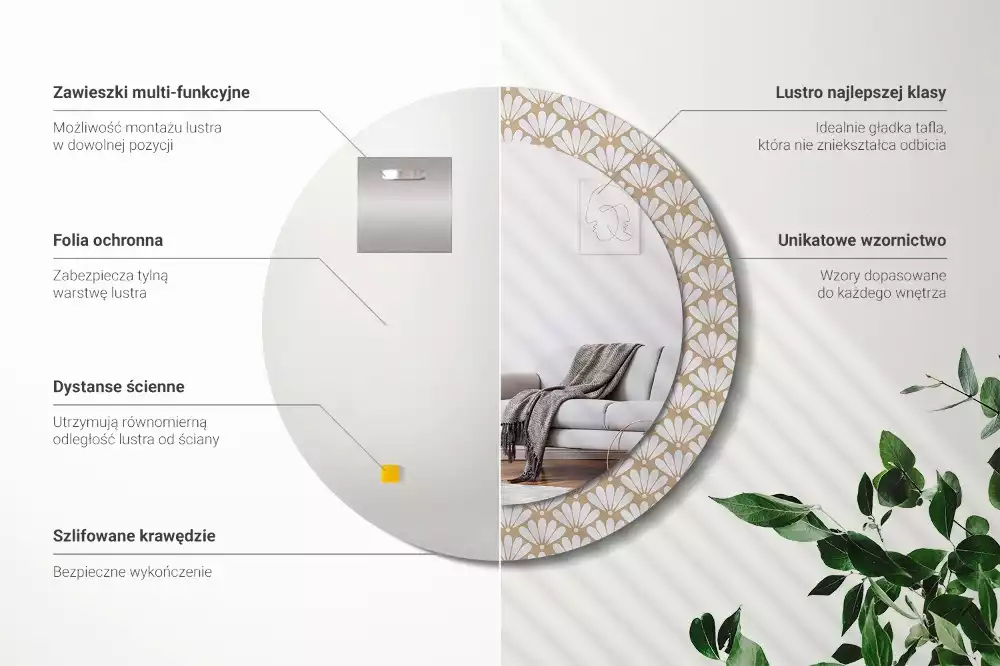 Bedrukte ronde spiegel Oosterse bloem