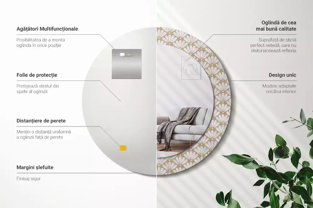 Bedrukte ronde spiegel Oosterse bloem