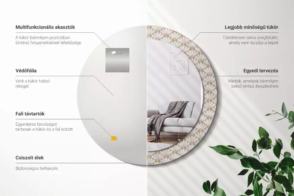 Bedrukte ronde spiegel Oosterse bloem