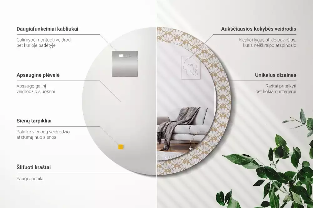 Bedrukte ronde spiegel Oosterse bloem