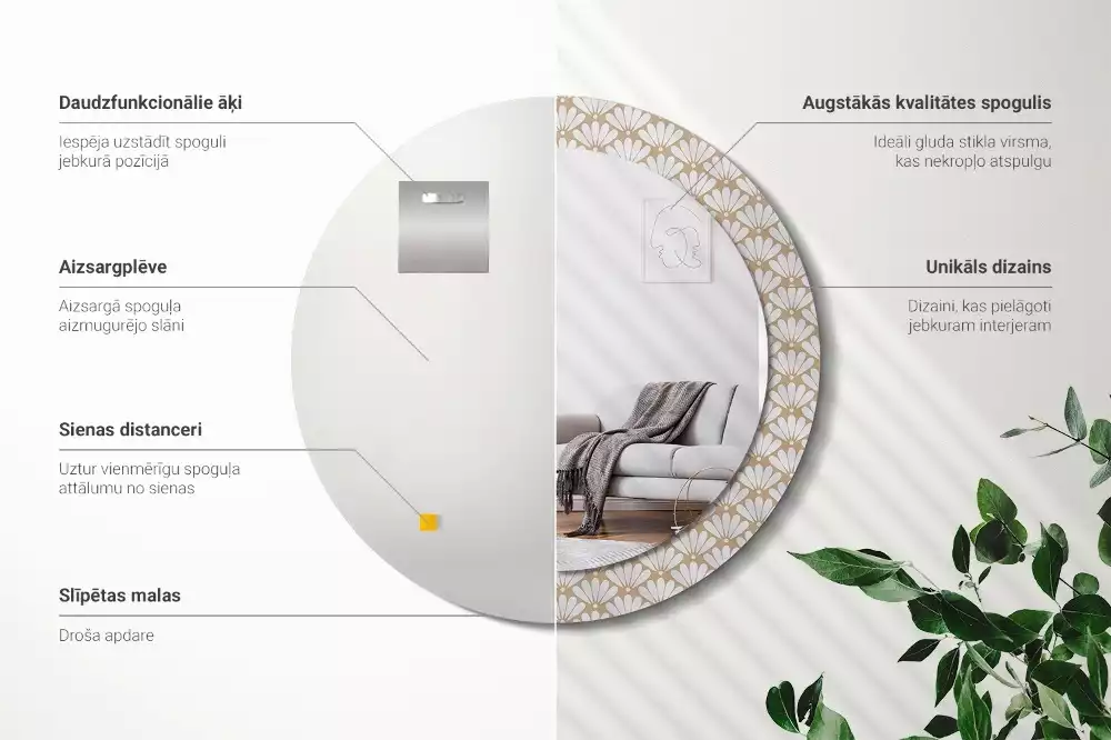 Bedrukte ronde spiegel Oosterse bloem